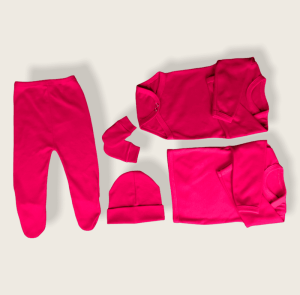 Ajuar Fucsia de Algodón para Bebé – 5 Piezas