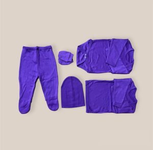 Ajuar Morado de Algodón para Bebé – 5 Piezas