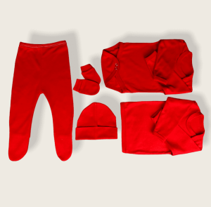 Ajuar Rojo de Algodón para Bebé – 5 Piezas