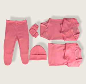 Ajuar Rosado de Algodón para Bebé – 5 Piezas