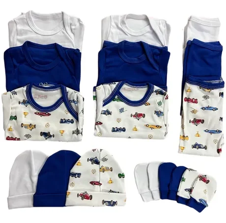 Pack Azul 3 Ajuares de Algodón para Bebé – 15 Piezas