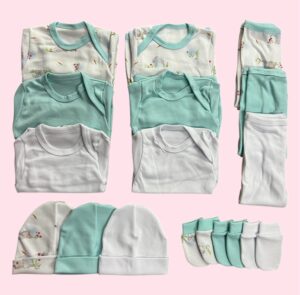 Pack 3 Ajuares de Algodón Calipso para Bebé – 15 Piezas