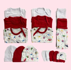 Pack 3 Ajuares de Algodón Rojo para Bebé – 15 Piezas